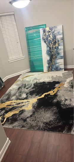 6 x 9 Rug Gold, Black White, Gray