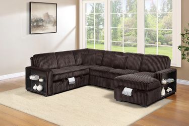 Sectional Convertible Bed Coffee Fur like Jumbo Corduroy fabric, New Especial  price