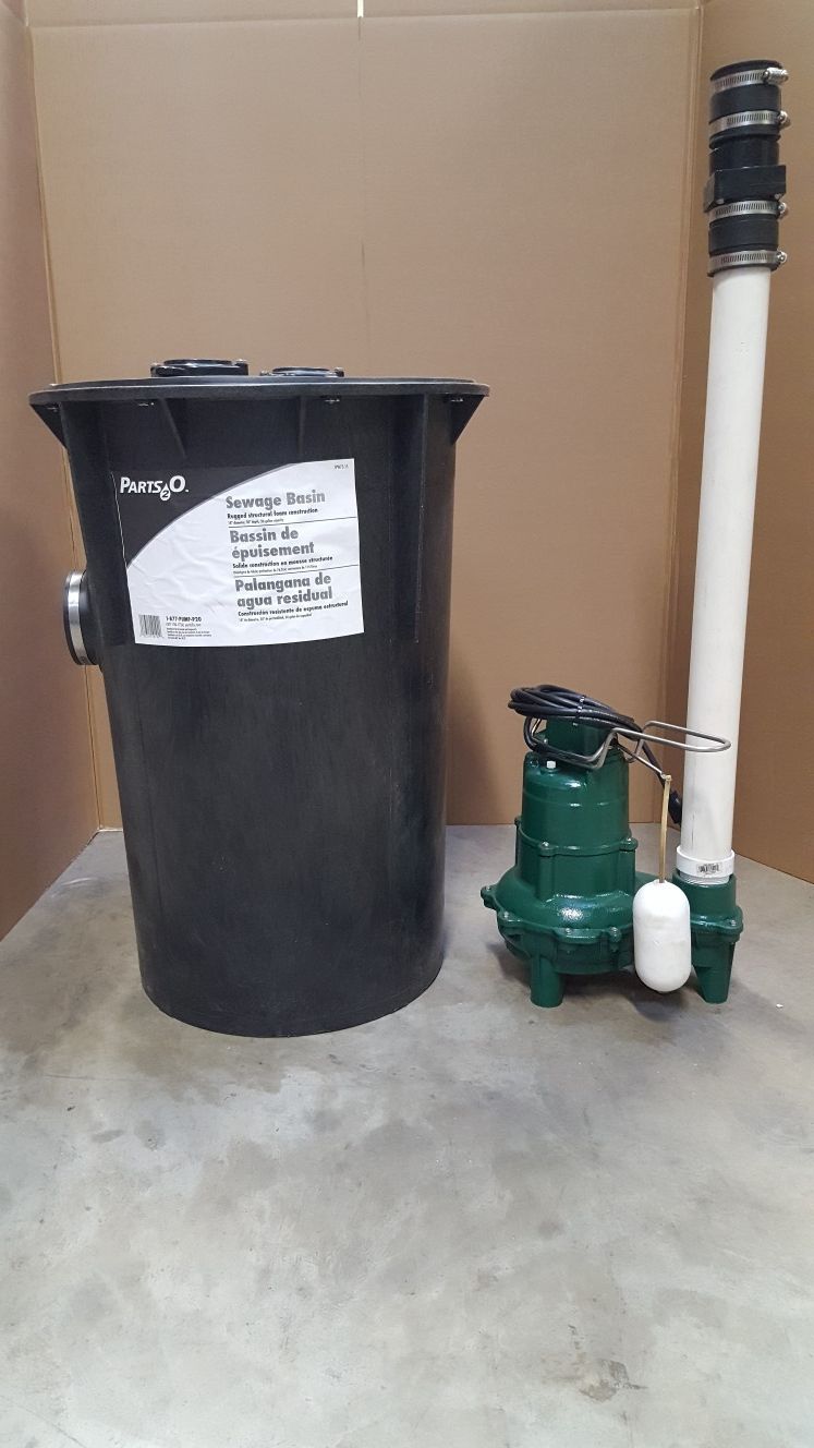 Zoeller 2"Pump, Sewage Basin , Cover, Pipe, Check Valve