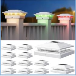 APONUO Solar Post Cap Lights Color Changing 12 Pack - RGB 8 Solid & Gradient Colors, IP65 Waterproof, for 4x4 5x5 6x6 Wood Vinyl Fences, Deck, Patio, 