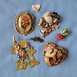 Lot of 7 Vintage Garden Motif Brooches/Pins