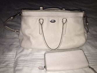 Authentic Coach cream satchel bag with wallet