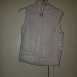 White Fleece Zip Up Vest With Hood New With Tags
