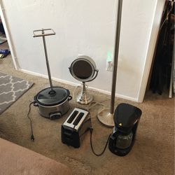 Bathroom And Kitchen Stuff Bundle Stainless Steal Toilet Paper Holder, Standup Lamp, Mirror, Crock-pot, Toaster, Coffee Maker,Hamilton Beach,Mixpresso Thumbnail