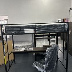 Twin Size Black Metal Loft Bed 