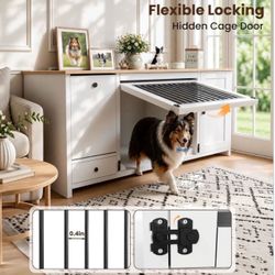 55 Inch Dog Crate Furniture with Storage,Dog Kennel Indoor with Secure Lock & 2 Large Drawers,Decorative Furniture Style Wooden Dog Crates TV Stand fo
