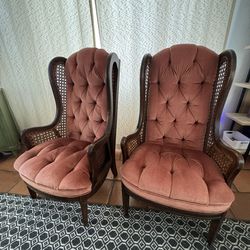 2 Antique Mauve/Pink Rattan Chairs