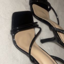 Women's Fuchsia Square Toe Stiletto  Black High Heel Sandals, Sexy Party Fashion