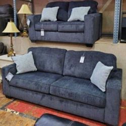 Casual 2 Piece Dark Gray Living Room Set☄️ Sofa Loveseat Couch💥 Brand New✅