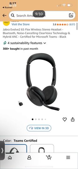 Jabra Evolve2 65 Flex Wireless Stereo Headset - Bluetooth, Noise-Cancelling Clear Voice Technology & Hybrid ANC - Certified for Microsoft Teams -