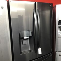 New Scratch And Dent LG 22 Cu Ft Black Stainless Steel French Door Fridge. 1 year Warranty 
