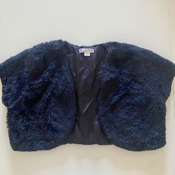 Girls Woman Blue Faux Fur Formal Holiday Jacket Shrug Bolero Size 18