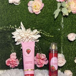Bath & Body Works Strawberry Pound Cake Body Cream & Mist 8 oz Shea Butter
