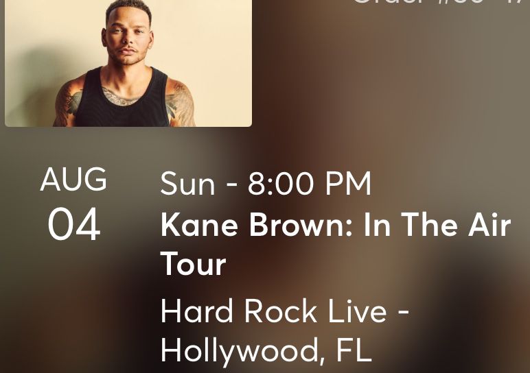 Front Row Kane Brown - Hard Rock Live- 2 Tickets