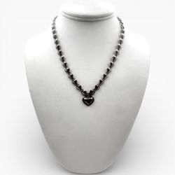 Tiffany & Co. Puff Heart Pendant Sterling Silver with Heart Link Chain 15" Necklace. (Pre-Owned)