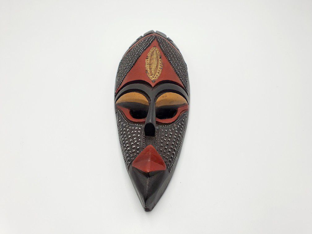 Medium  Handcrafted Wood Metal Accent African Face Mask Wall Hanging Decor (M3)