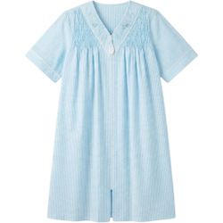Miss Elaine Seersucker Embroidered Gringham Muumuu Housecoat Grannycore Prairie