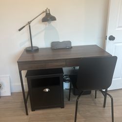 Office Set: Desk, Chair, Filing Cabinet & Lamp