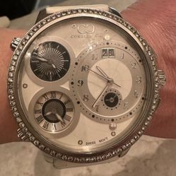 Curtis & Co Big Time World 57mm Large 4 Time Zone Mens Watch White Dial Diamond Bezel 