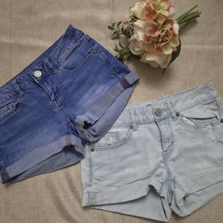 SO Cheeky Shorts. SO Stylish Blue and Light Blue Women's Denim Shorties.