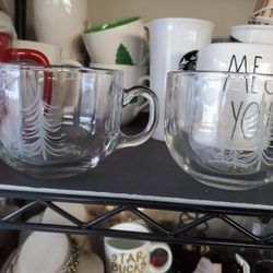 Two Clear Starbucks Mugs