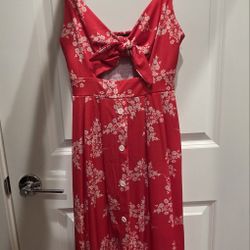 Red Floral Midi Dress (Small)