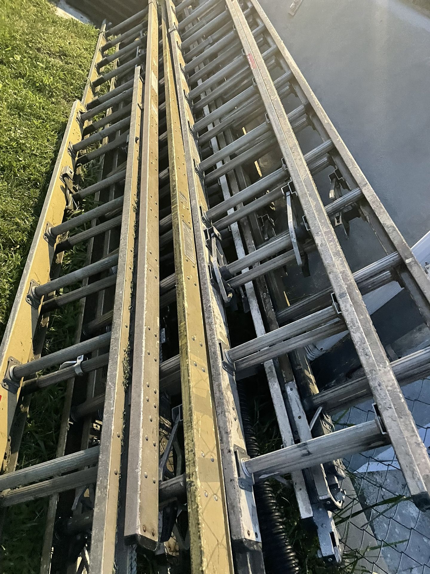 Double Extension Werner Aluminum Fiberglass Ladders 24Ft , All In Good Working Condition