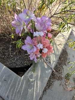 Artificial Flowers With Clear Vase