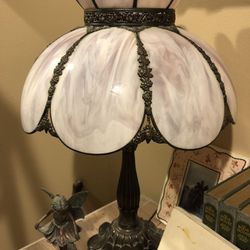 Antique leaded stained glass bowed lamp