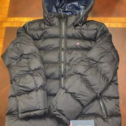 Tommy Hilfiger Mens Quilted Puffer Wind Water Resistant Puffer Jacket Black Large