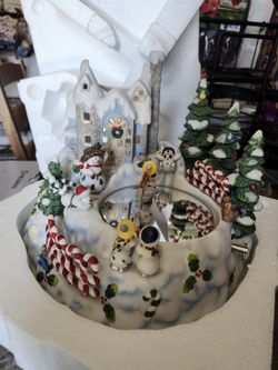 PartyLite Christmas Music Box Snowbell Candle Holder Snowman Ice Skater VID READ

