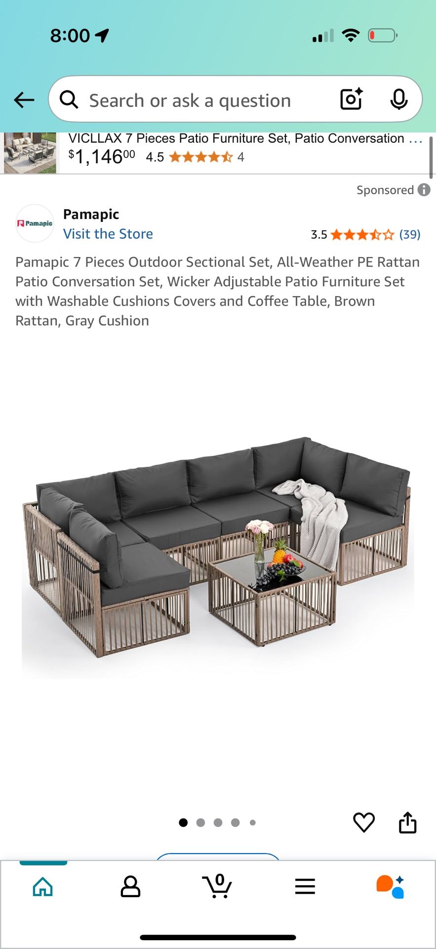 Pamapic 7 Pieces Outdoor Sectional, All-Weather PE Rattan Patio Furniture Set, Outdoor Furniture Set with Washable Cushions Covers, Brown Rattan, Gray