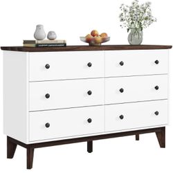 Dresser for Bedroom, 6 Drawer Double Dresser with Deep Drawers, Wood Chest of Drawers, Storage Dressers Organizer for Bedroom (White)