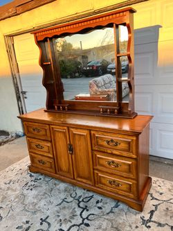Wood Dresser with Mirror and Drawers