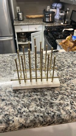 Gold Metal and Marble Napkin Holder