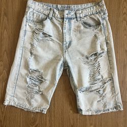 MENS CONTENDER DISTRESSED RIPPED DENIM JEAN SHORTS 34
