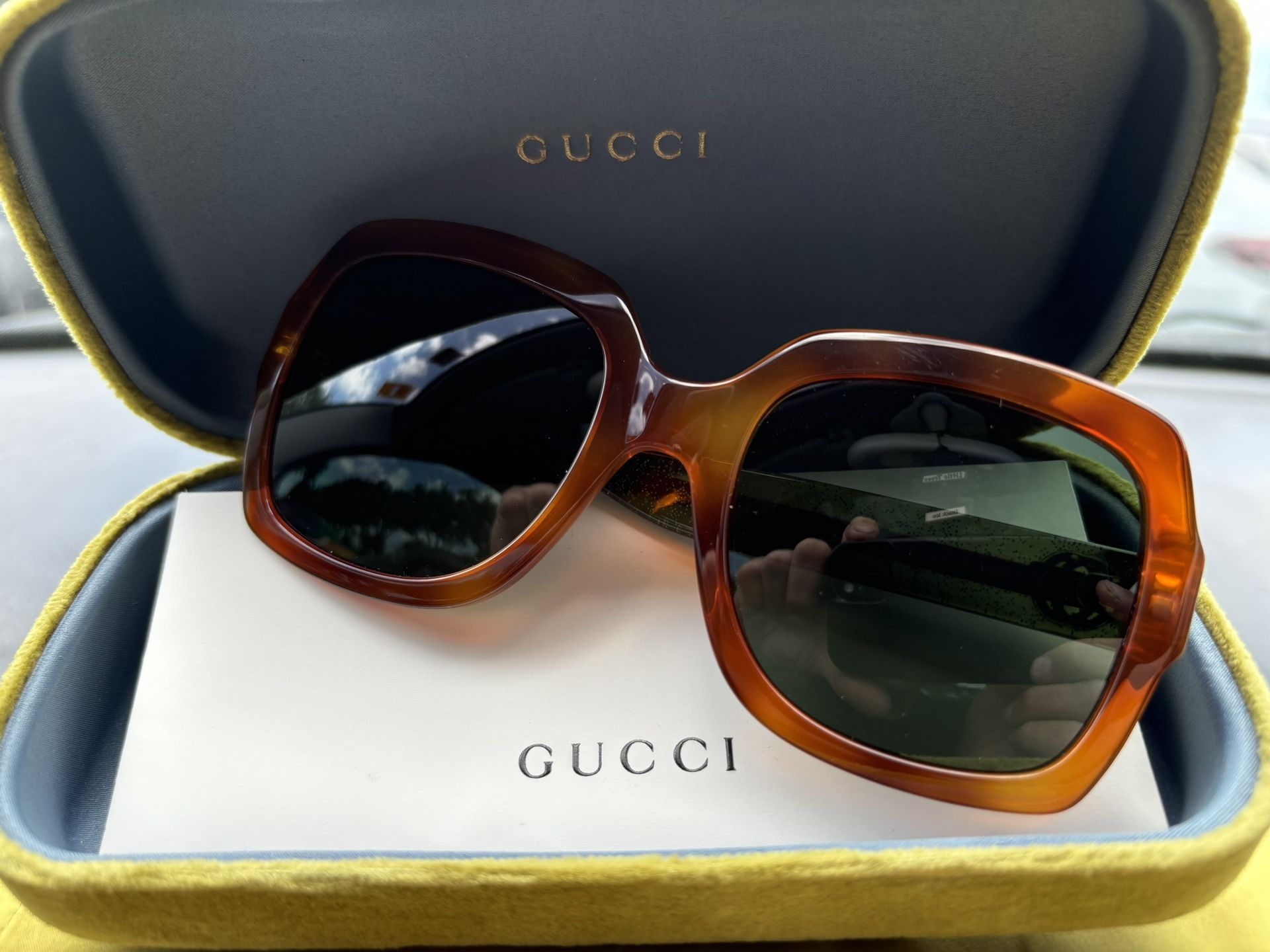 Gucci Shiny Havana Square Sunglasses