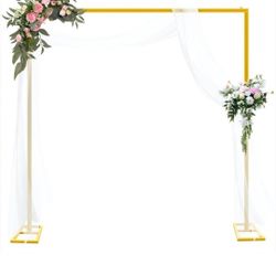 8FT Adjustable Wedding Arch Backdrop Stand, Gold Square Back Drop Adjustable Stand Metal Arch Backdrop Stand Kit Frame for Party Wedding Birthday Phot