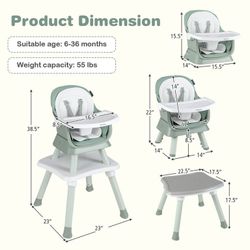 Brand New Babyjoy 8-in-1 Baby High Chair with Double-layer Cushions Multifunctional Toddler Green Brand New and already assembled  $60  Warehouse Clea