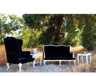 Vintage Black velvet sofa and wingback chair