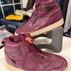 Nike Air Jordan 1 Zip Burgundy Leather Sneakers Size 8.5