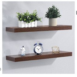 Floating Shelves - Rustic Wooden Wall Shelves Set of 2 - Wall Mounted Storage Shelf with Invisible Brackets - Extra Deeper & Thicker for Living Room, 