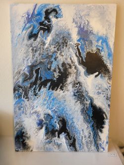 Abstract Blue Black White Canvas Painting 24x36"