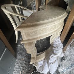 Rare Maitland Smith, Tessellated Marble Kidney Shaped Desk And Armchair