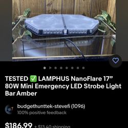 TESTED WORKING LAMPHUS NanoFlare 17” Amber/Orange LED Emergency Vehicle Light