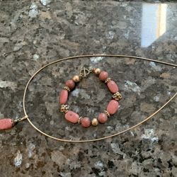 Handmade Pink bead  16 Inch Necklace and 7 Inch Bracelet 