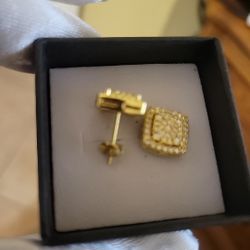 Cz Square 14k Gold Plated Stud Mens Earrings 