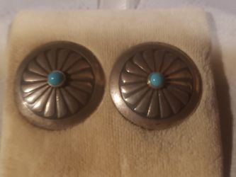 Sterling Silver Cuff Links With Turquoise Center Stone
