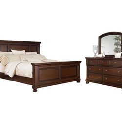 Ashley Furniture Porter Sleigh Bed, Mirrored Dresser & Nightstand 