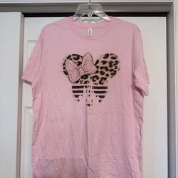 Bella Canvas Women’s Pink Tee with Minnie Mouse - Size Large